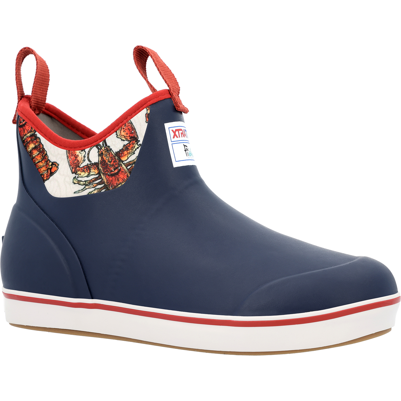 Women's 6 Fishe Wear Ankle Deck Boot XWAB9LOB Navy / Lobster Print