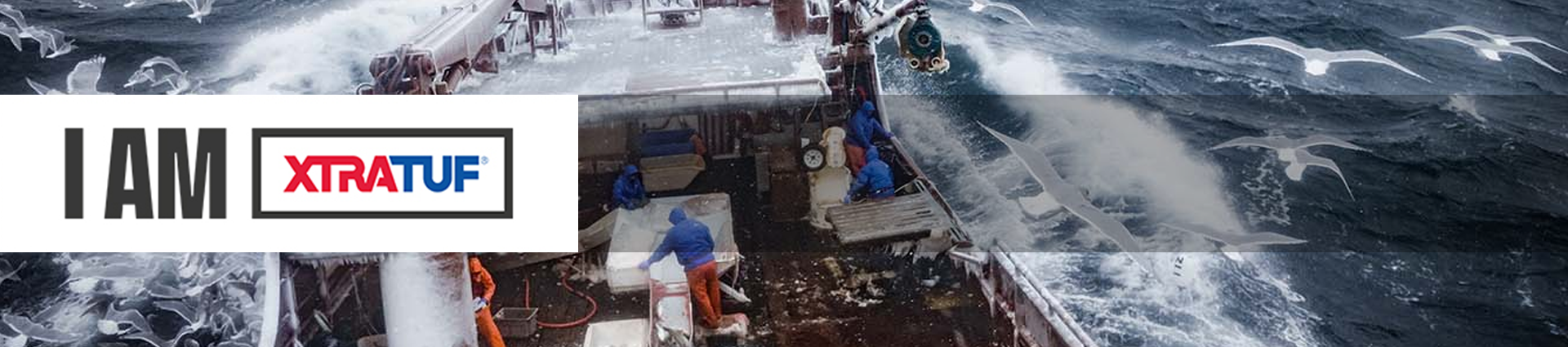 Commercial fishing crew working on violent waves