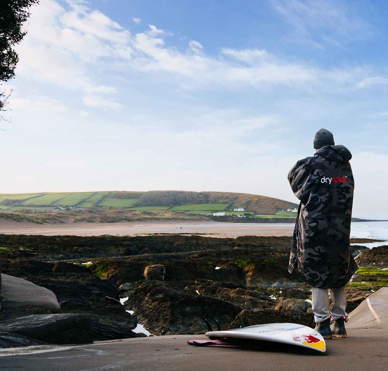 Andrew Looking over landscape in his dryRobe