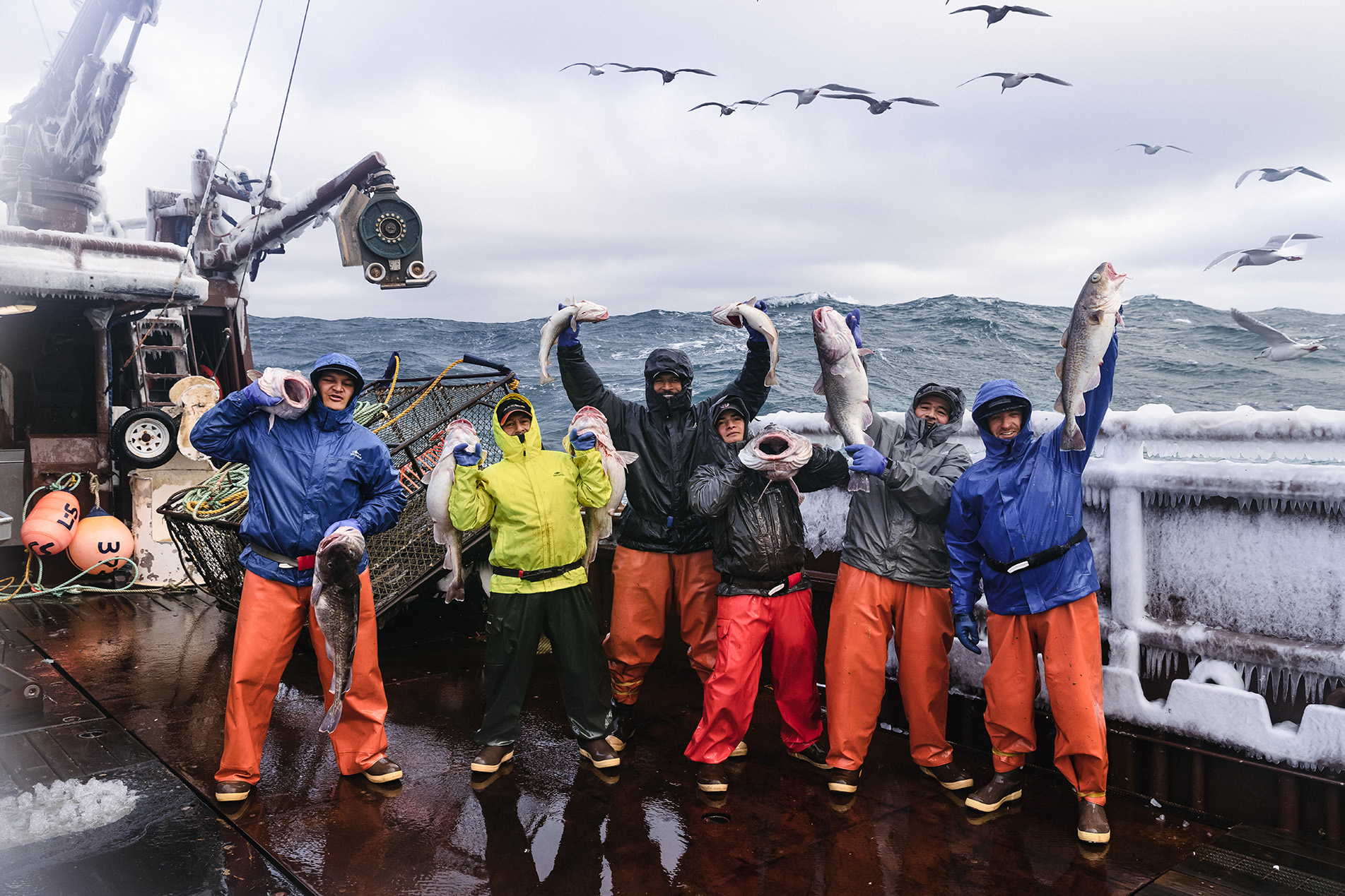 Crew celebrating a good harvest