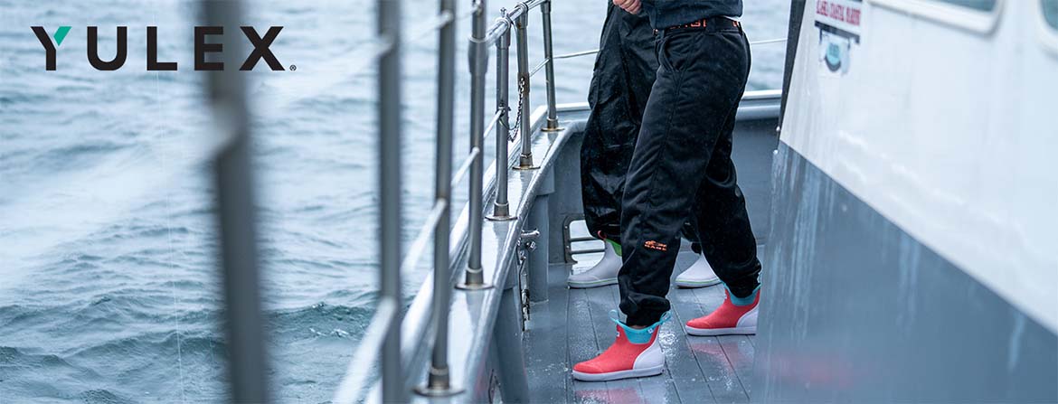 Xtratuf Yulex deck boots on fishing boat