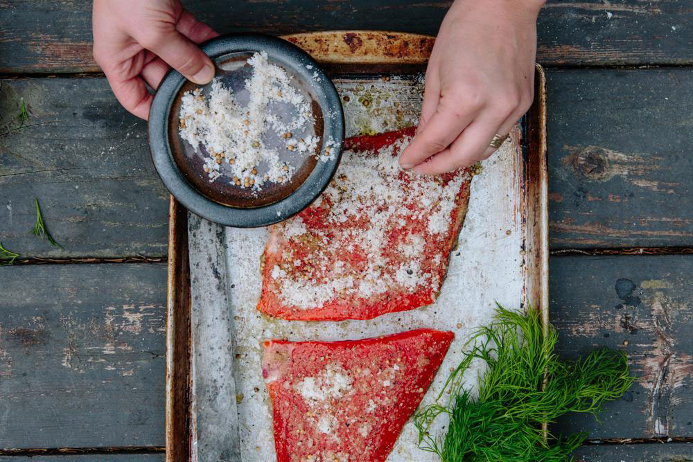 Salmon coated with salt mixture.