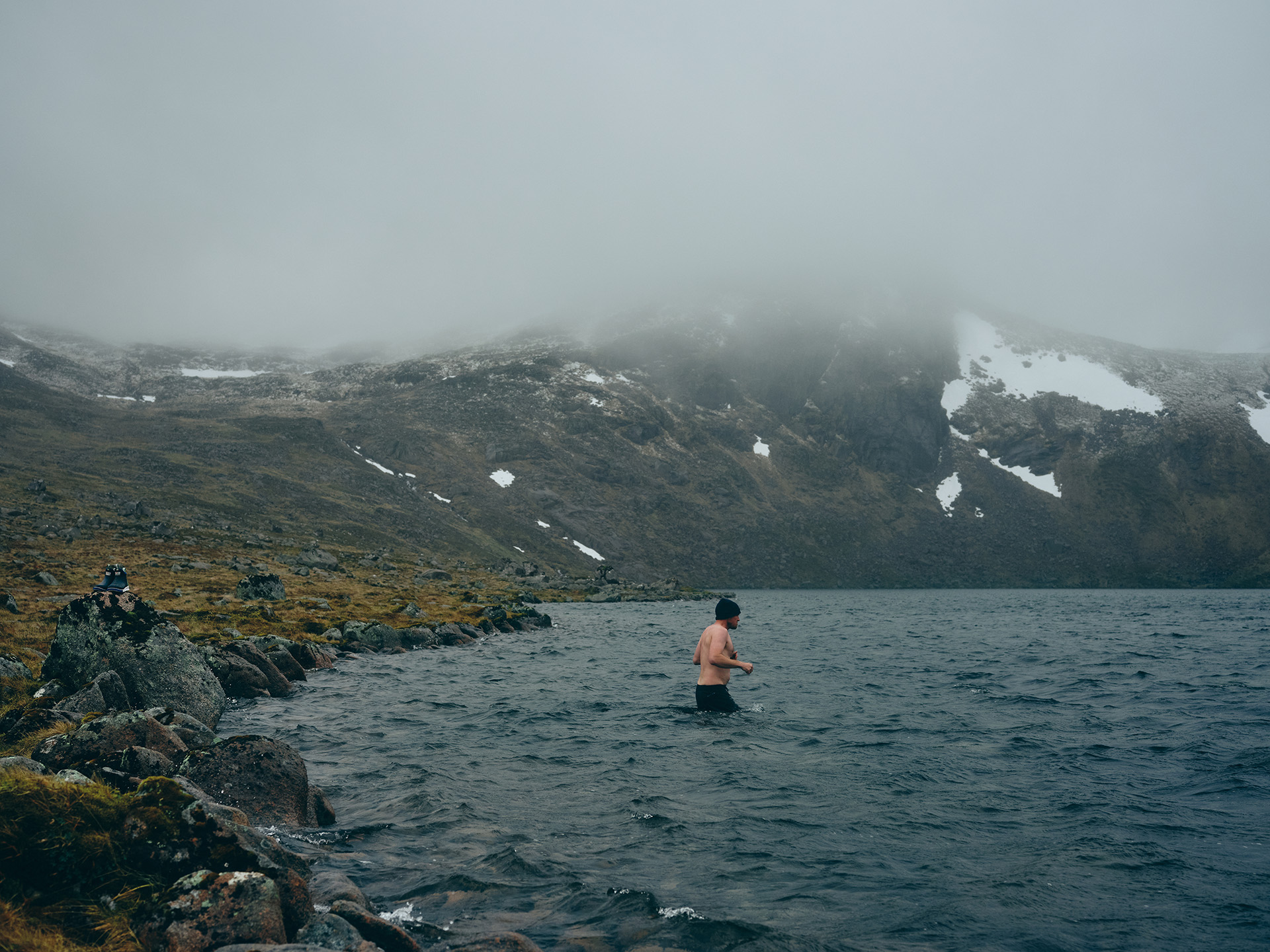 Andrew waist deep in water