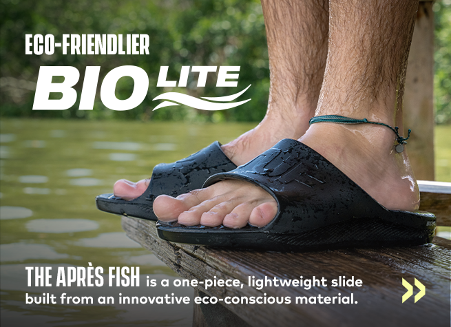 Eco-Friendlier BIOlite. The Apres Fish is a one-piece, lightweight slide build from an innovative eco-conscious material.